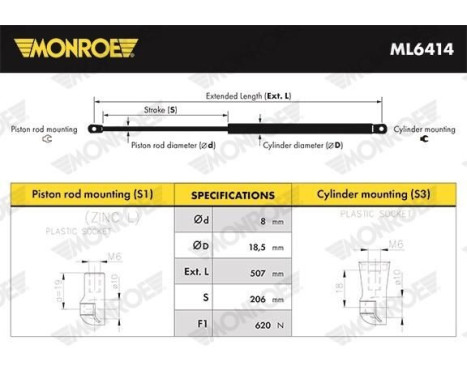 Gas Spring, boot-/cargo area MONROE MaxLift ML6414, Image 2