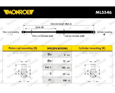 Gas Spring, foldaway table ML5546 Monroe, Image 4