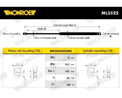 gas spring, hood ML5522 Monroe, Image 6