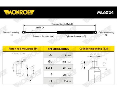 gas spring, hood ML6024 Monroe, Image 2