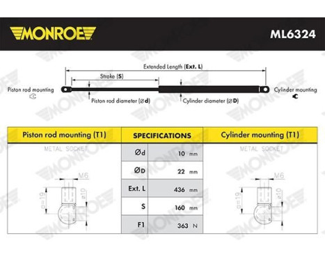 gas spring, hood ML6324 Monroe, Image 3