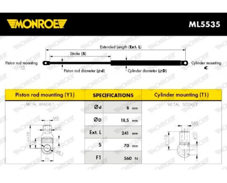 Gas Spring, rear windscreen ML5535 Monroe, Image 12