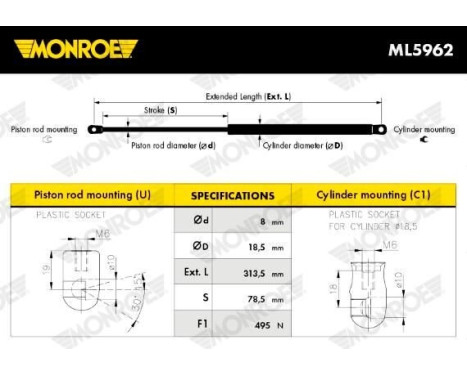 gas spring, trunk ML5962 Monroe, Image 3