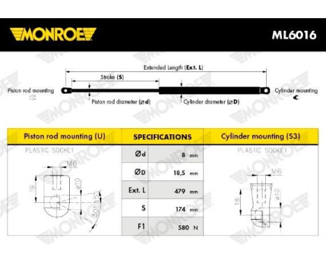 gas spring, trunk ML6016 Monroe, Image 3