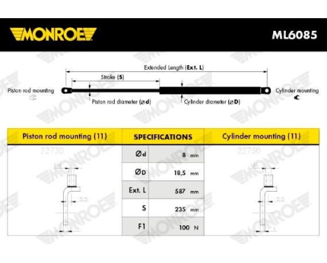 gas spring, trunk ML6085 Monroe, Image 3