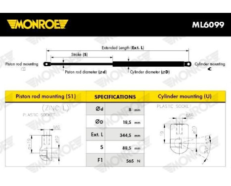 gas spring, trunk ML6099 Monroe, Image 3