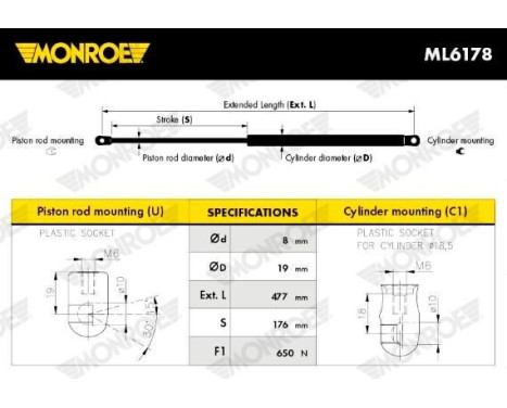 gas spring, trunk ML6178 Monroe, Image 4