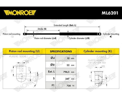gas spring, trunk ML6201 Monroe, Image 3