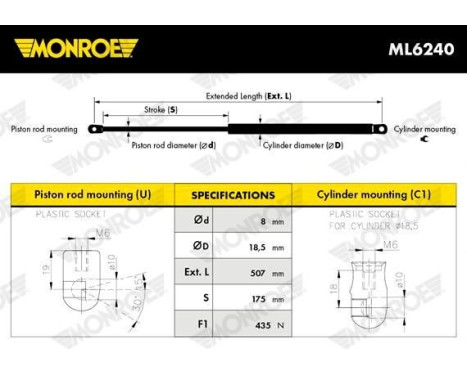 gas spring, trunk ML6240 Monroe, Image 6