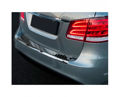 Black-Chrome Stainless Steel Rear Bumper Protector suitable for Mercedes E-Class W212 Kombi 2013-2016 'Ribs'
