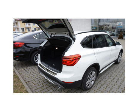 Black stainless steel bumper protector suitable for BMW X1 (F48) Facelift 2015- 'RIbs', Image 2