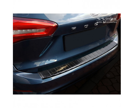 Black stainless steel bumper protector suitable for Ford Focus IV Kombi 2018- 'Ribs'