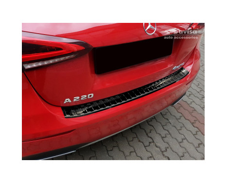 Black stainless steel bumper protector suitable for Mercedes A-Class W177 2018- 'Ribs', Image 3