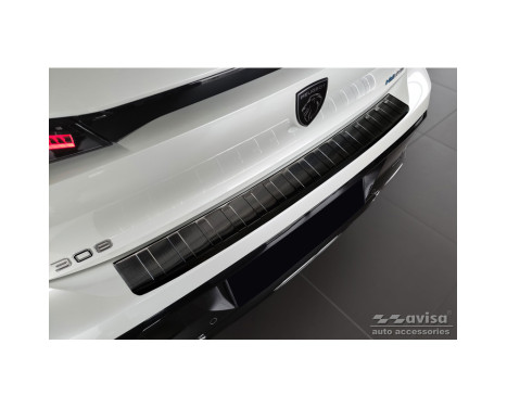 Black stainless steel rear bumper protector suitable for Peugeot 308 III HB 2021- 'Ribs'