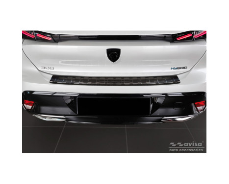 Black stainless steel rear bumper protector suitable for Peugeot 308 III HB 2021- 'Ribs', Image 2