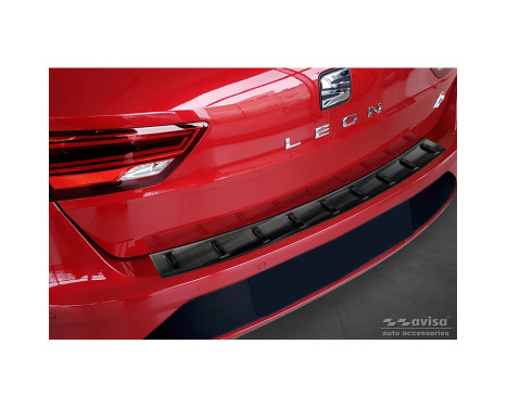 Black Stainless Steel Rear Bumper Protector suitable for Seat Leon ST (5F) 2013-2017 & Facelift 2017-2020 'STRON
