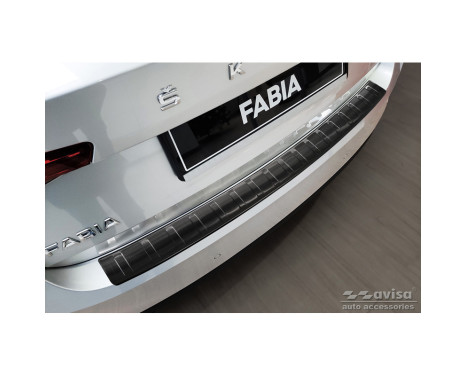 Black Stainless Steel Rear Bumper Protector suitable for Skoda Fabia IV Hatchback 2021- 'Ribs'
