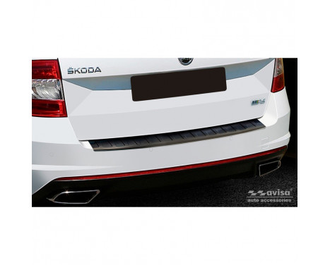 Black Stainless Steel Rear Bumper Protector suitable for Skoda Octavia III Kombi RS 2013-2016 & FL 2017- 'Ribs&#