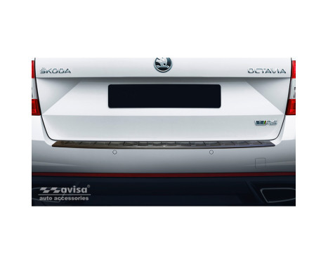 Black Stainless Steel Rear Bumper Protector suitable for Skoda Octavia III Kombi RS 2013-2016 & FL 2017- 'Ribs&#, Image 2