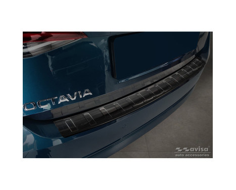 Black Stainless Steel Rear Bumper Protector suitable for Skoda Octavia IV Liftback 2020- 'Ribs'