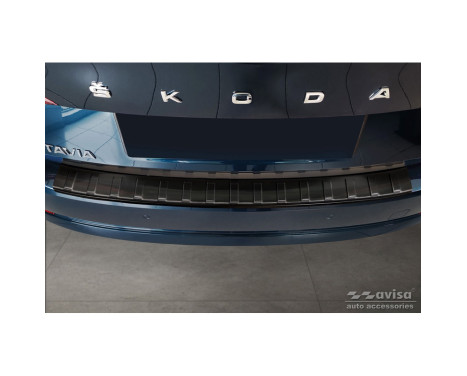 Black Stainless Steel Rear Bumper Protector suitable for Skoda Octavia IV Liftback 2020- 'Ribs', Image 2