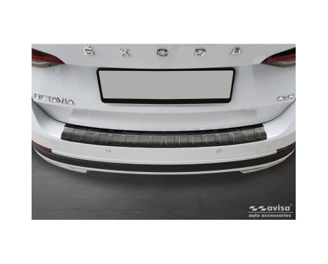 Black stainless steel rear bumper protector suitable for Skoda Octavia Scout (NX5) 2020 - 'Ribs', Image 2