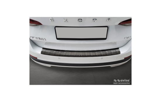 Black stainless steel rear bumper protector suitable for Skoda Octavia Scout (NX5) 2020 - 'Ribs', Image 2