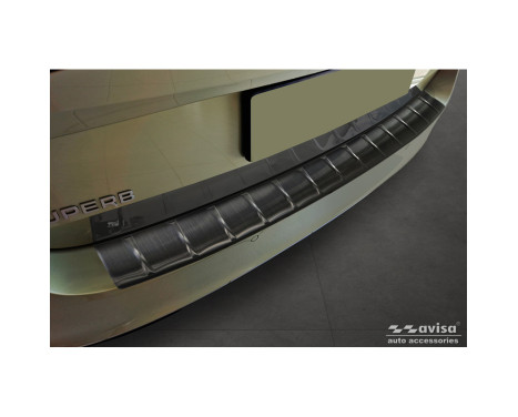 Black stainless steel rear bumper protector suitable for Skoda Superb IV Combi 2023- 'Ribs'
