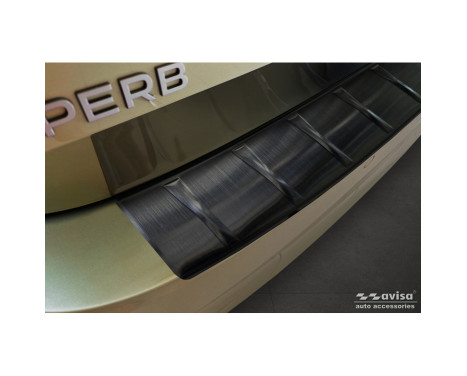 Black stainless steel rear bumper protector suitable for Skoda Superb IV Combi 2023- 'Ribs', Image 3