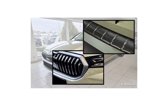 Black stainless steel rear bumper protector suitable for Skoda Superb IV Combi 2023- 'Ribs', Image 5