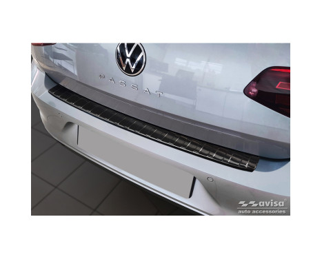 Black Stainless Steel Rear Bumper Protector suitable for Volkswagen Passat Sedan 2014-2019 & FL 2019- 'Ribs'