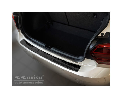 Black stainless steel rear bumper protector suitable for Volkswagen Polo VI 5-door 2017- 'Ribs'