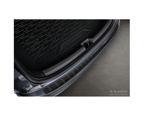 Black Stainless Steel Rear Bumper Protector suitable for Volkswagen Taigo 2021- 'Ribs'