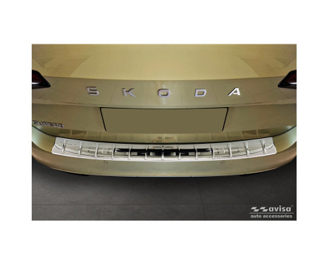 Chrome Stainless Steel Rear Bumper Protector Fits Skoda Superb IV Combi 2023- 'Ribs', Image 2