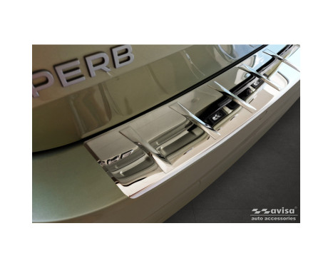 Chrome Stainless Steel Rear Bumper Protector Fits Skoda Superb IV Combi 2023- 'Ribs', Image 3