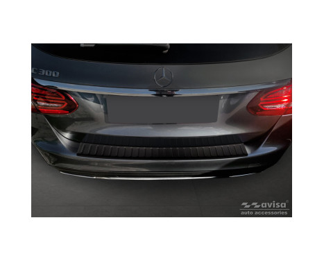 Matt black stainless steel rear bumper protector suitable for Mercedes C-Class W205 Kombi 2014-2021 'Ribs', Image 2