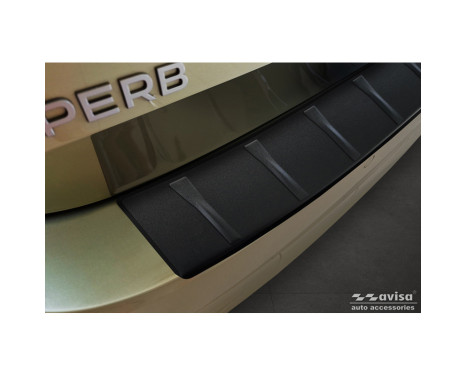 Matte black stainless steel rear bumper protector suitable for Skoda Superb IV Combi 2023- 'Ribs', Image 3