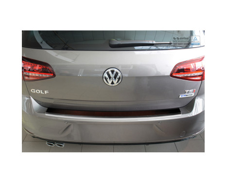 Stainless steel Rear bumper protector 'Deluxe' Volkswagen Golf VII HB 3/5-door 2012- Chrome / Red-Black Carbon, Image 3