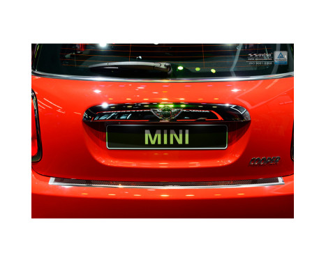 Stainless steel rear bumper protector suitable for 'Deluxe' Mini One/Cooper F56 3-door 3/2014- Chrome/Red-Black, Image 2