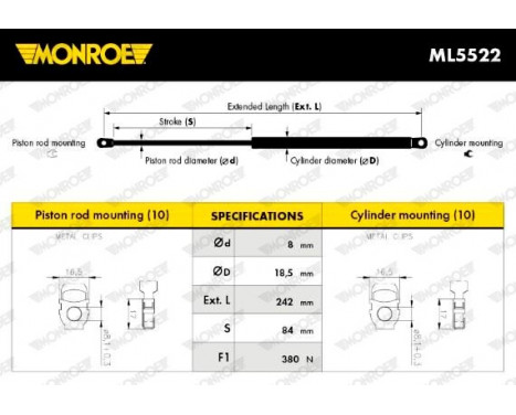 Gas Spring, bonnet ML5522 Monroe, Image 10