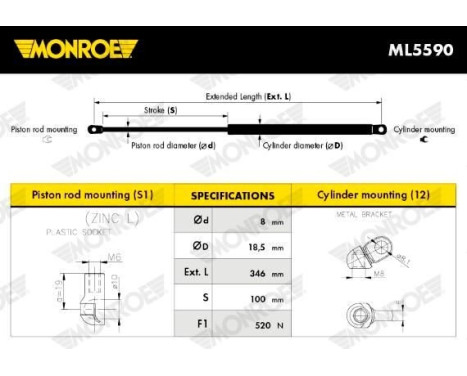 Gas Spring, boot-/cargo area ML5590 Monroe, Image 6