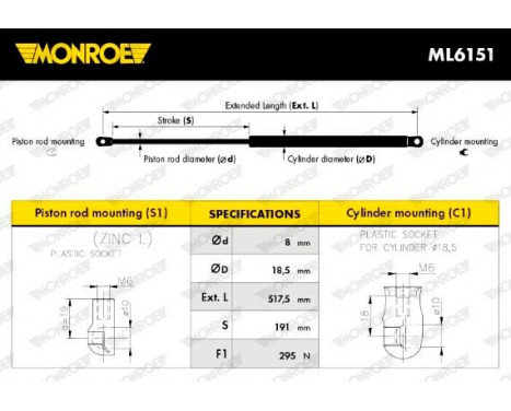 Gas Spring, boot-/cargo area ML6151 Monroe