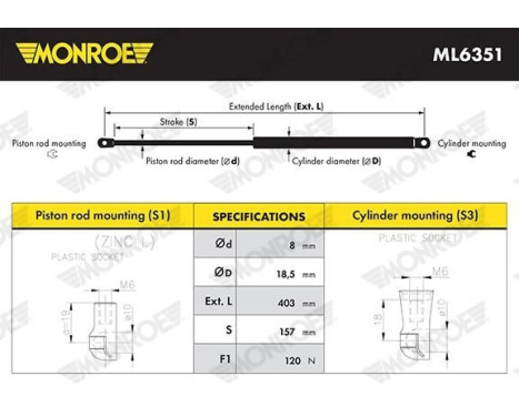Gas Spring, boot-/cargo area ML6351 Monroe, Image 3