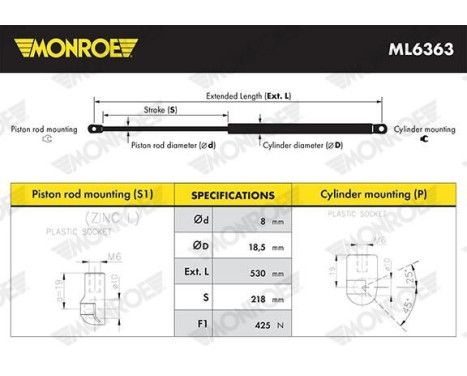 Gas Spring, boot-/cargo area ML6363 Monroe