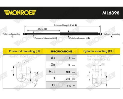 Gas Spring, boot-/cargo area ML6398 Monroe, Image 2