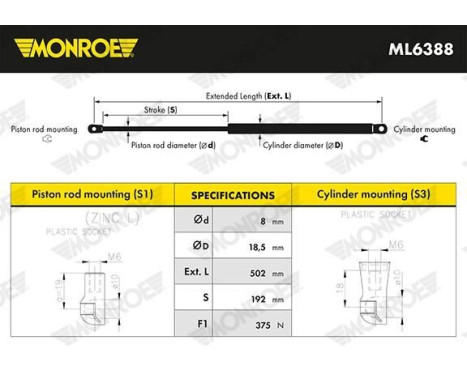 Gas Spring, boot-/cargo area MONROE MaxLift ML6388, Image 2
