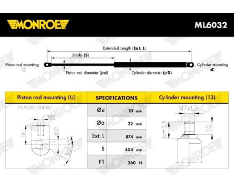 gas spring, hood ML6032 Monroe, Image 3