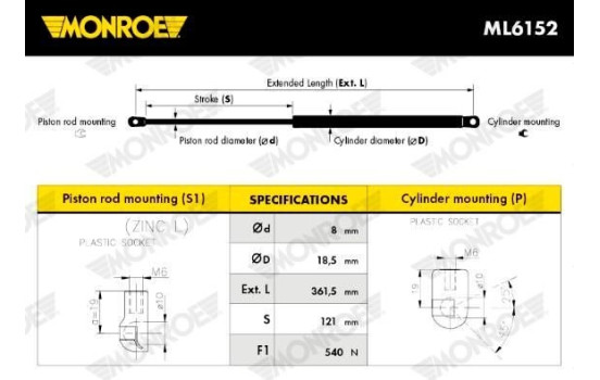 gas spring, hood ML6152 Monroe, Image 6