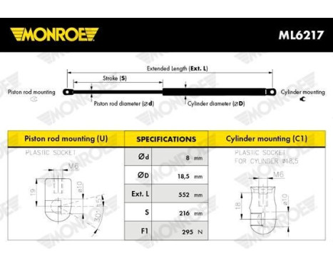gas spring, hood ML6217 Monroe, Image 6