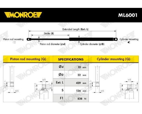 gas spring, trunk ML6001 Monroe, Image 3